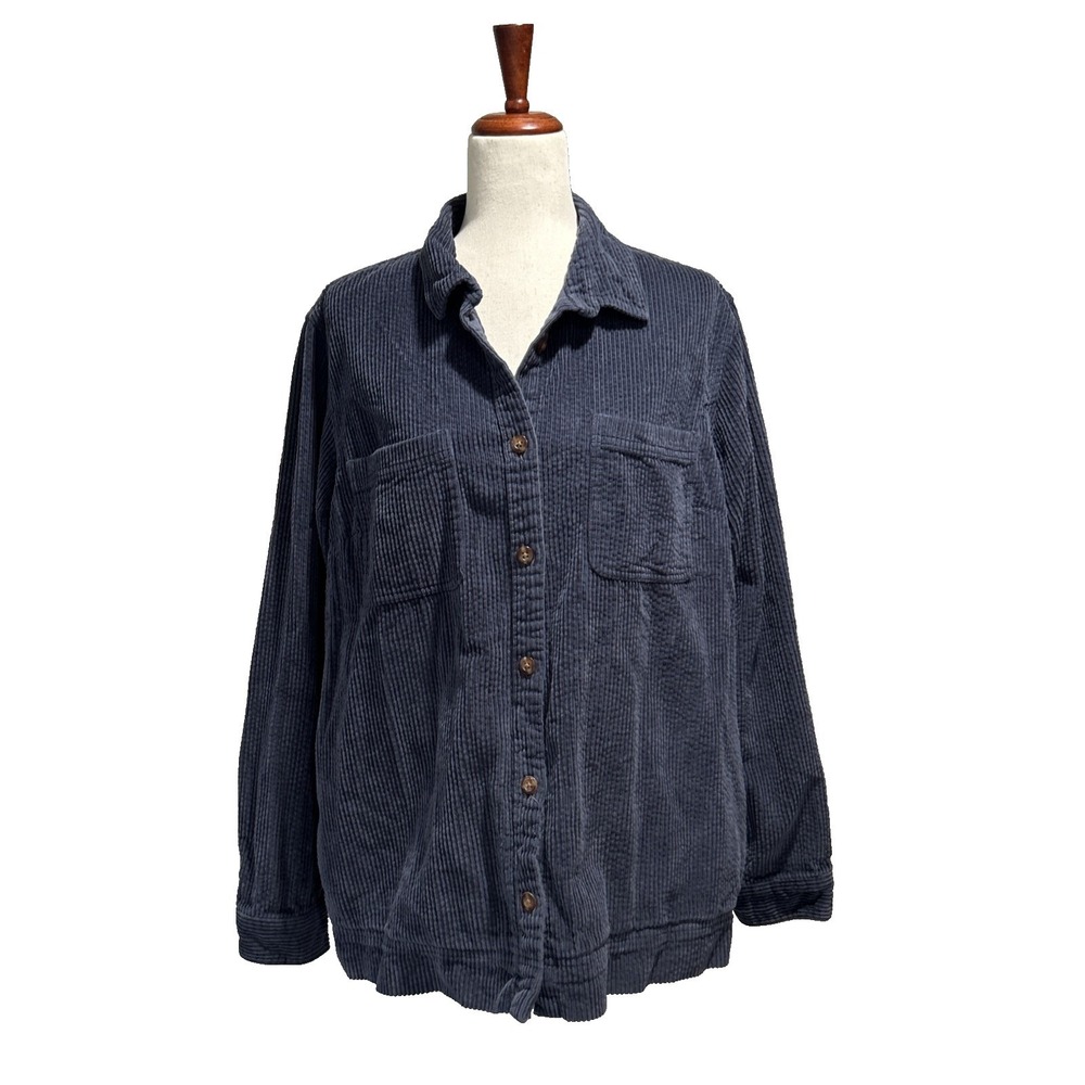 L.L. Bean Women's Shirt Xl Regular Blue Corduroy RIbbed Button Down Chore Jacket